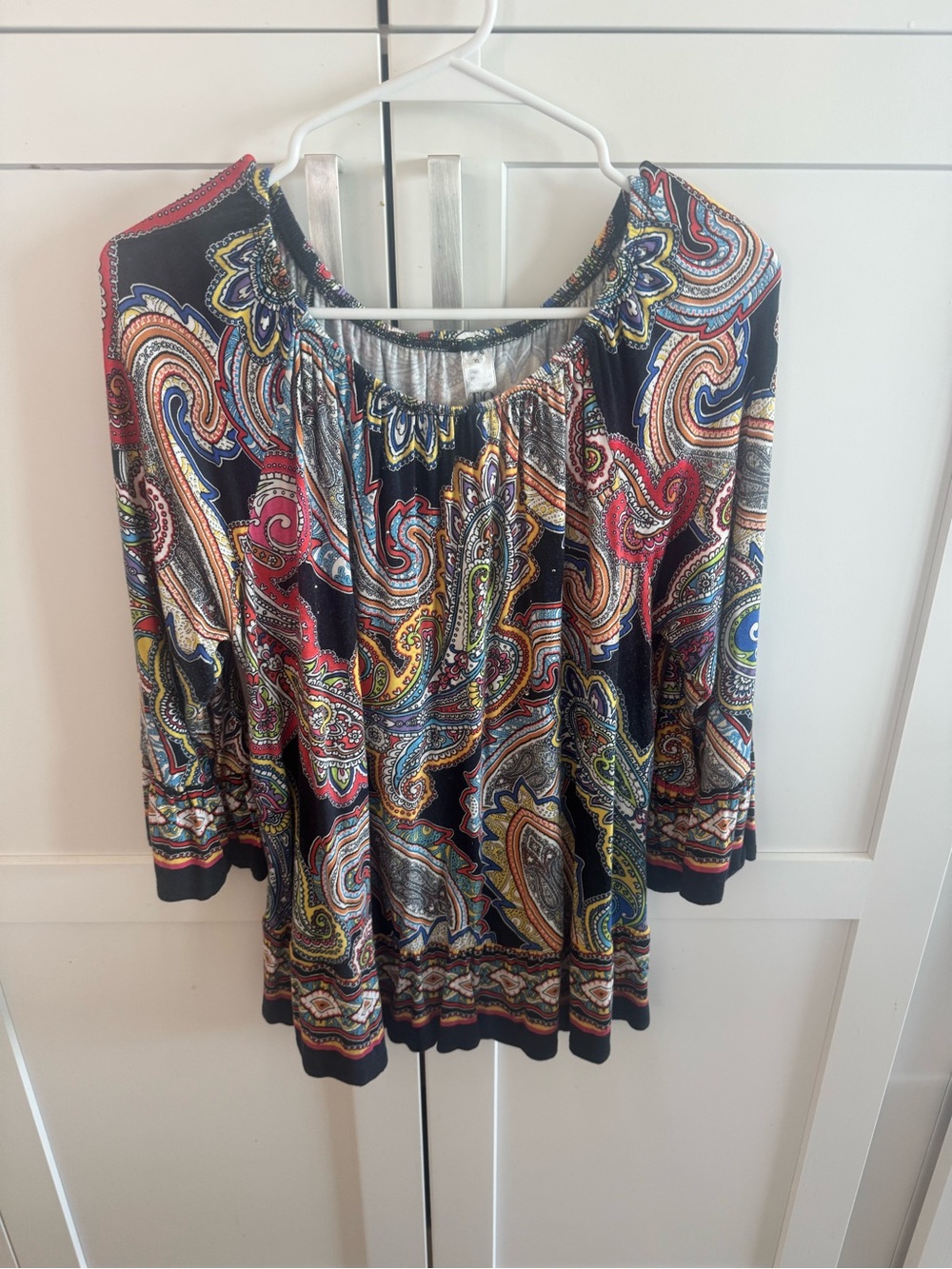 Bila Navy Paisley Off-Shoulder Tassel Peasant Blouse - Picture 4 of 5